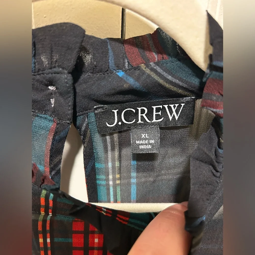 J.Crew Ruffleneck Top in Stewart Tartan Chiffon , XL - Picture 4 of 9